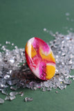 40mm Yellow, Pink & Silver Flecks Ring - SIZE P 1/2 AUS = US 8