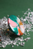 40mm Emerald Green & Carnation Pink Ring - SIZE P 1/2 AUS = US 8